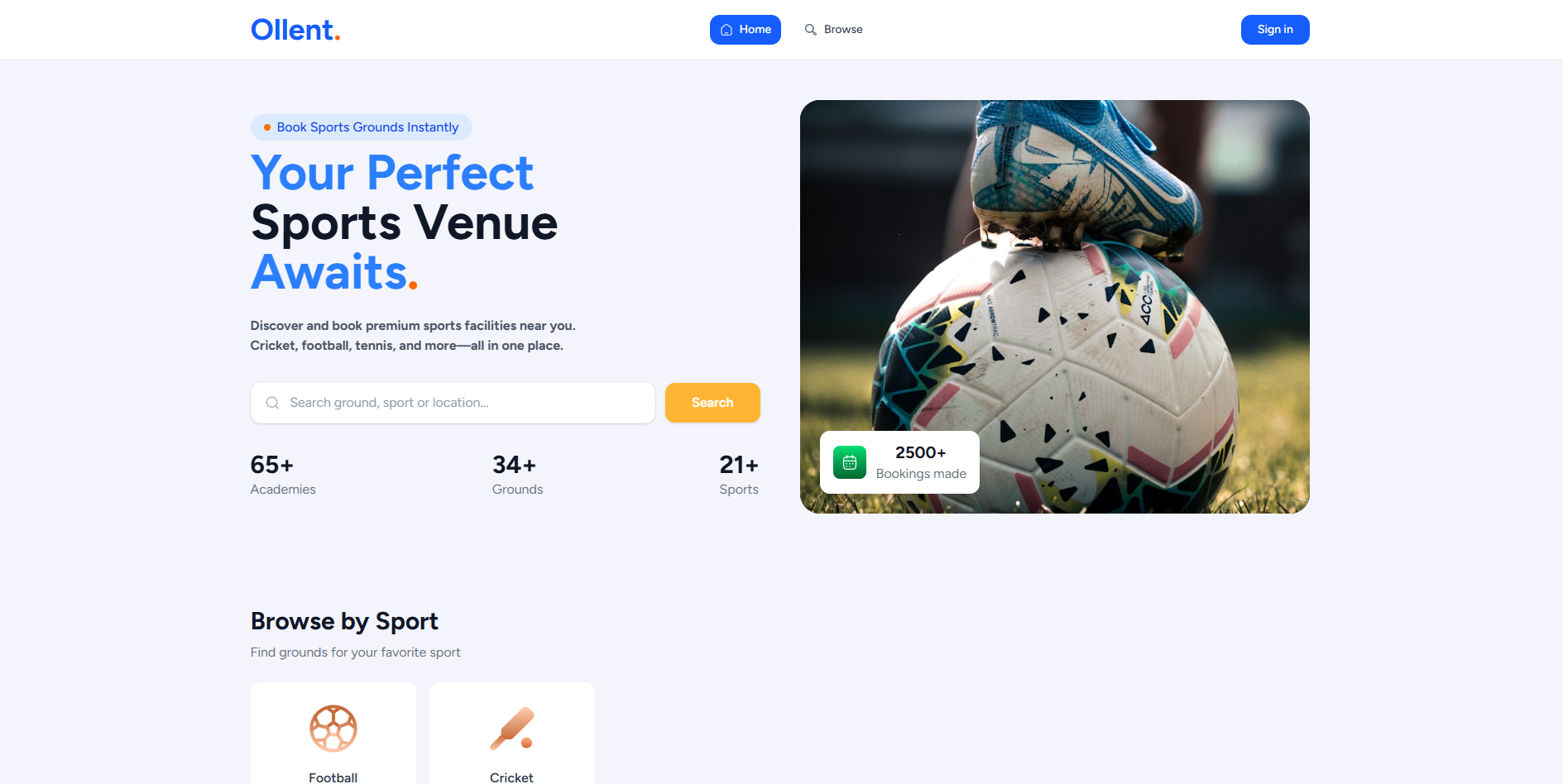 Ollent — Sports Venue Booking Platform cover